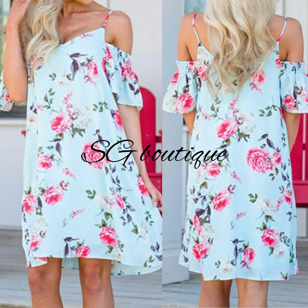 ⭐ Country blue floral cold shoulder  dress